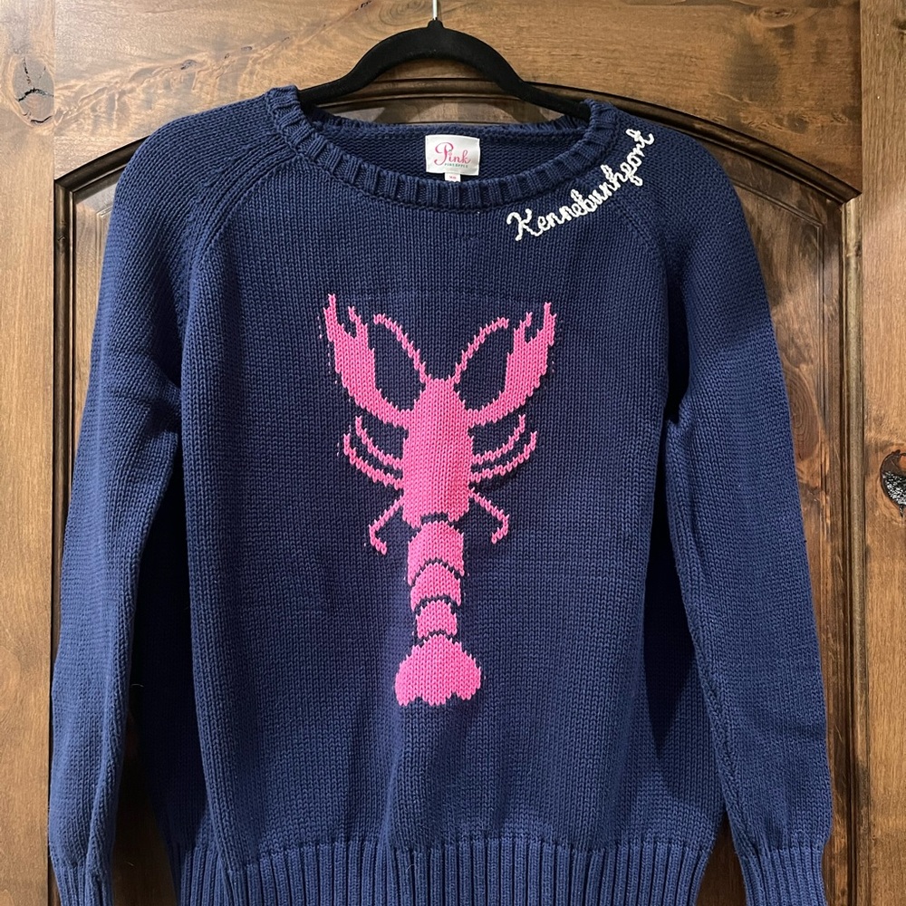 Navy Sweater with Pink Lobster
